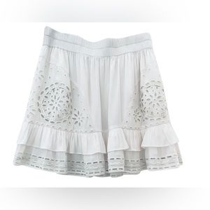 Ramy Brook White Mini Skirt with eyelets and leather detailing